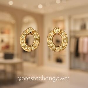 Vintage Christian Dior Crystal Oval Stud Earrings 14K Gold Post